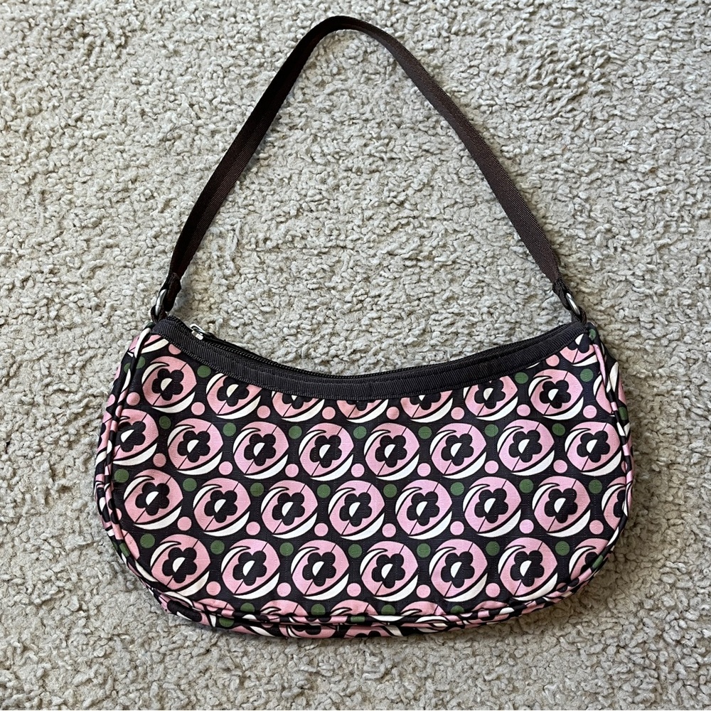 Vintage Y2K Aeropostale Mini Half Moon Hand Purse Clutch Pink Floral Green Brown